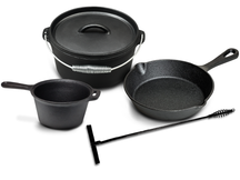 Blackwell Dutch Oven BBQ set Cast Iron - Casserole + Lifter, Frying Pan ø 20 cm & Sauce Pan 18 cm - 4 Pieces