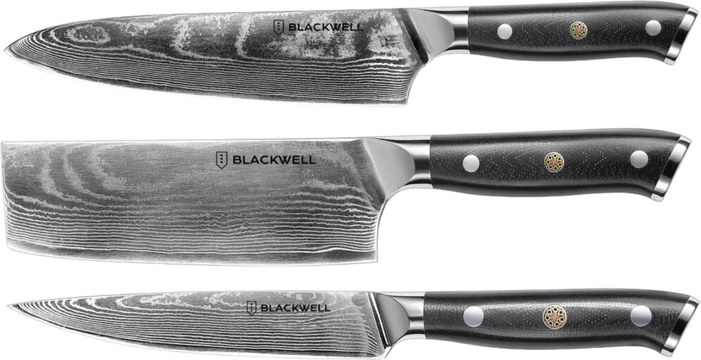 Blackwell Knife Set (Chef's knife + vegetable knife + office knive) ) - Japanese style - 67 layers damask steel - VG10 - 3 piece