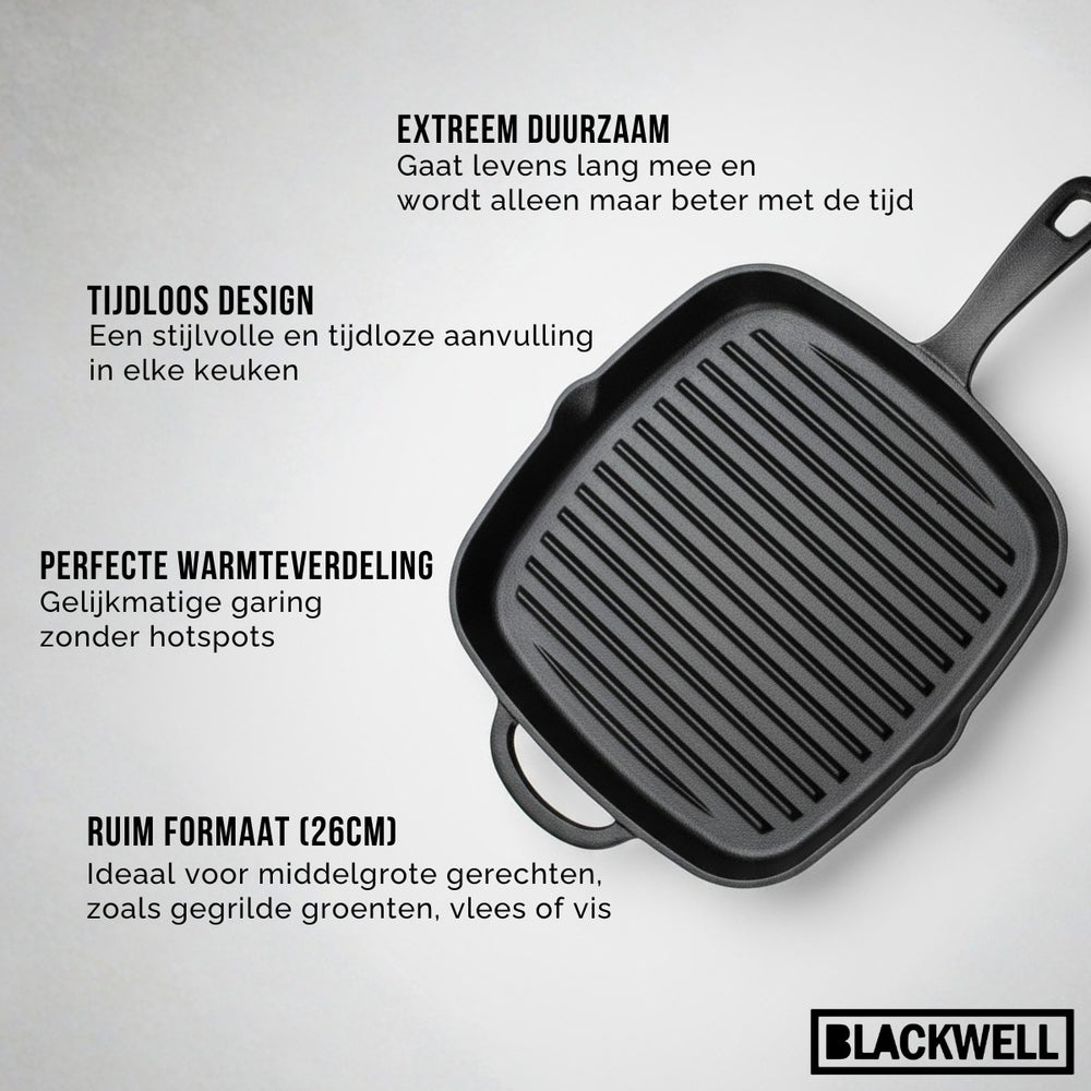 Blackwell Grill Pan Cast Iron - 26 x 26 cm - Without non-stick coating