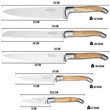 Blackwell Knife Block - Laguiole - Olive Wood - Chef's Knife, Bread Knife, Meat Knife, Office Knife & Paring Knife 6-piece