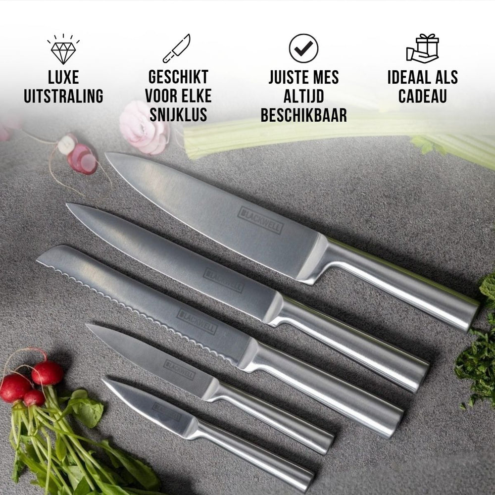 Blackwell Knife Block - Chef's knife, Bread knife, Meat knife, Office knife & Paring knife 6-Piece