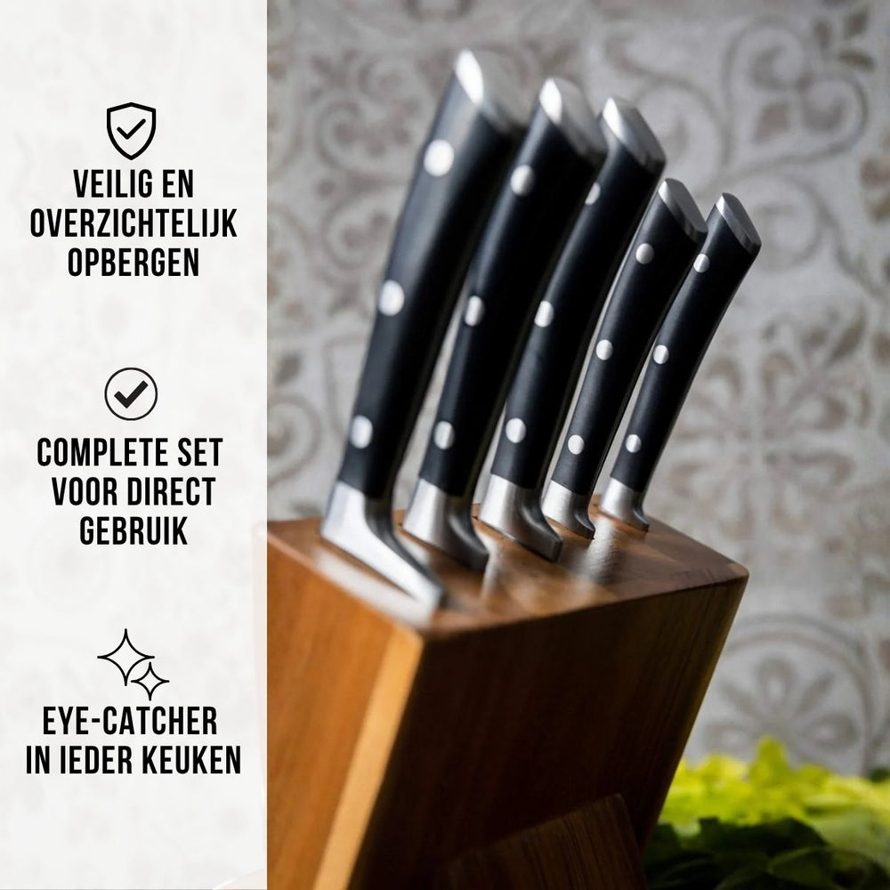 Blackwell Knife Block - Deluxe - Chef's Knife, Bread Knife, Meat Knife, Office Knife & Peeling Knife 6-Piece