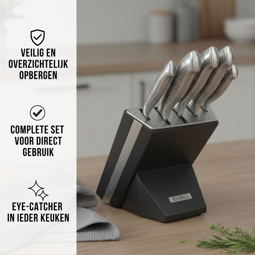 Blackwell Knife Block - Black - Chef's knife, Santoku knife, Bread knife, Office knife & Paring knife 6-Piece