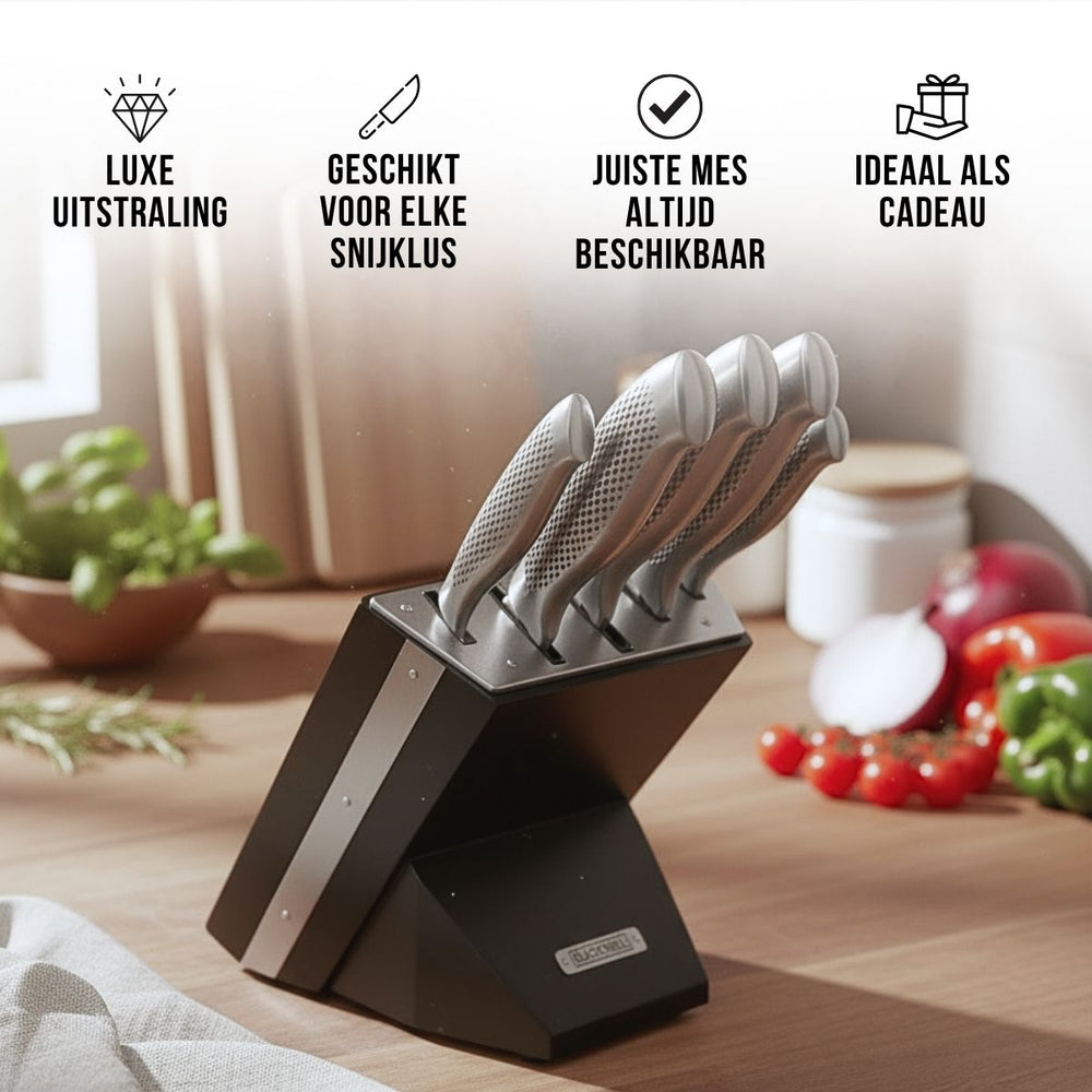 Blackwell Knife Block - Black - Chef's knife, Santoku knife, Bread knife, Office knife & Paring knife 6-Piece