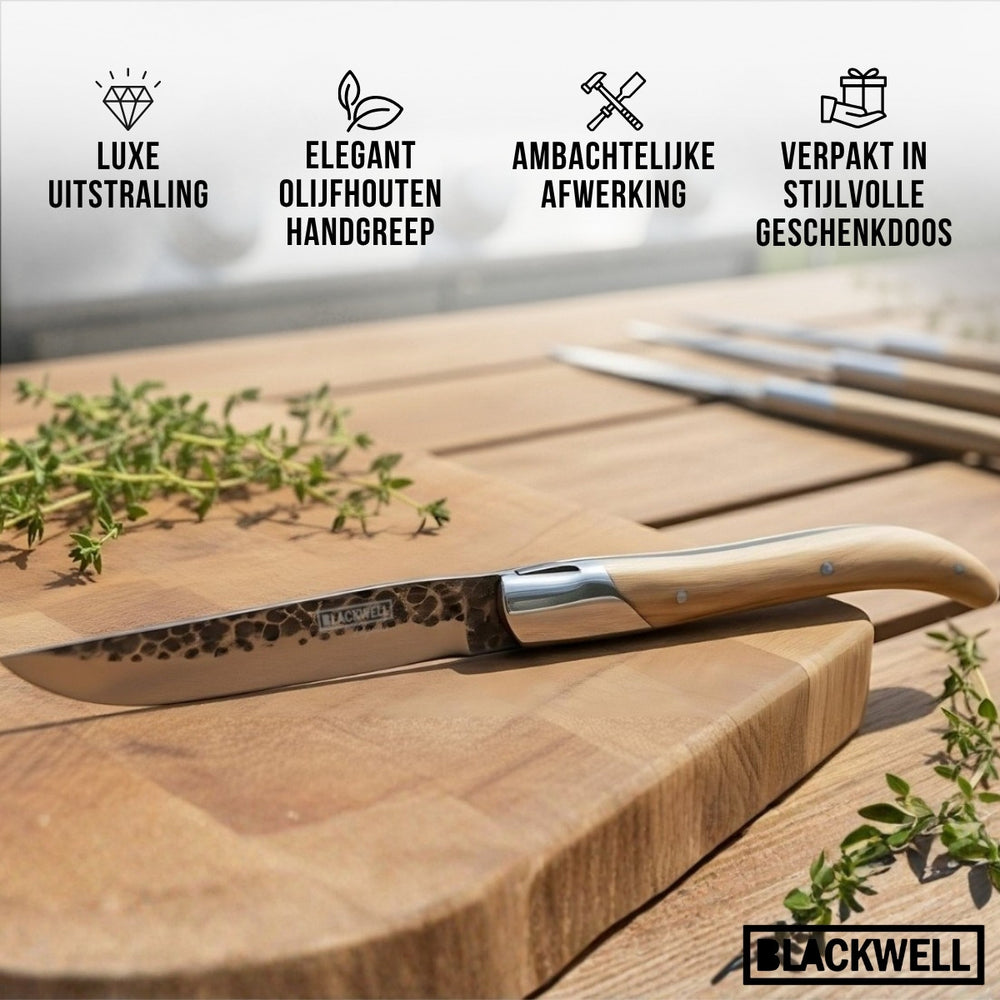 Blackwell Steak Knives Laguiole - Raw Black - Olive Wood - 6 pieces
