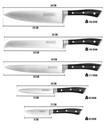 Blackwell Knife Block - Deluxe - Chef's Knife, Bread Knife, Meat Knife, Office Knife & Peeling Knife 6-Piece