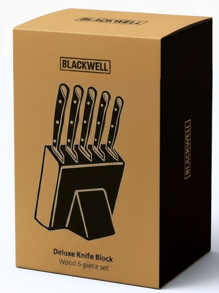 Blackwell Knife Block - Deluxe - Chef's Knife, Bread Knife, Meat Knife, Office Knife & Peeling Knife 6-Piece