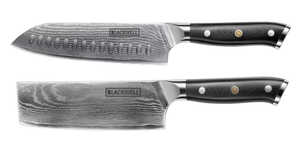 Blackwell Knife Set (Santoku knife + vegetable knife/Nakiri) - Japanese style - 67 layers damask steel - VG10 - 2-piece