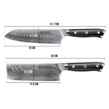 Blackwell Knife Set (Santoku knife + vegetable knife/Nakiri) - Japanese style - 67 layers damask steel - VG10 - 2-piece