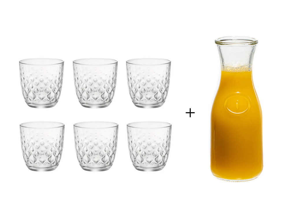 Bormioli Rocco Glass Glit Transparent 295 ml - 6 pieces + Cookinglife Carafe 1 liter