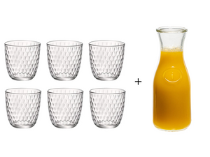 Bormioli Rocco Glass Slot Transparent 290 ml - 6 pieces + Cookinglife Carafe 1 Liter
