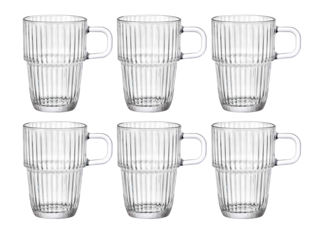 Bormioli Rocco Latte Macchiato Glasses - Irish Coffee Glasses - Coffee Cups with Handle - Stackable - Barshine 315 ml - 6 pieces