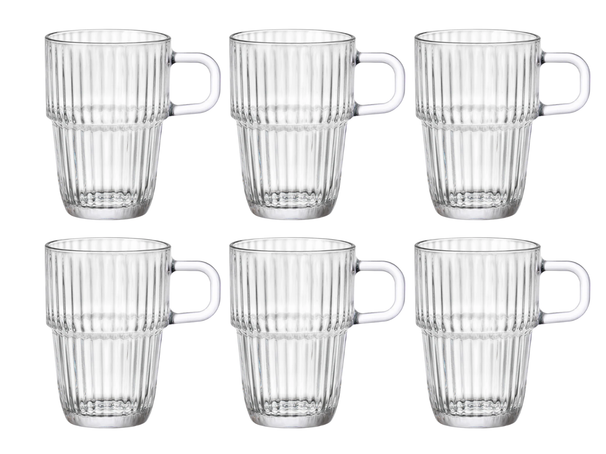 Bormioli Rocco Latte Macchiato Glasses - Irish Coffee Glasses - Coffee Cups with Handle - Stackable - Barshine 315 ml - 6 pieces