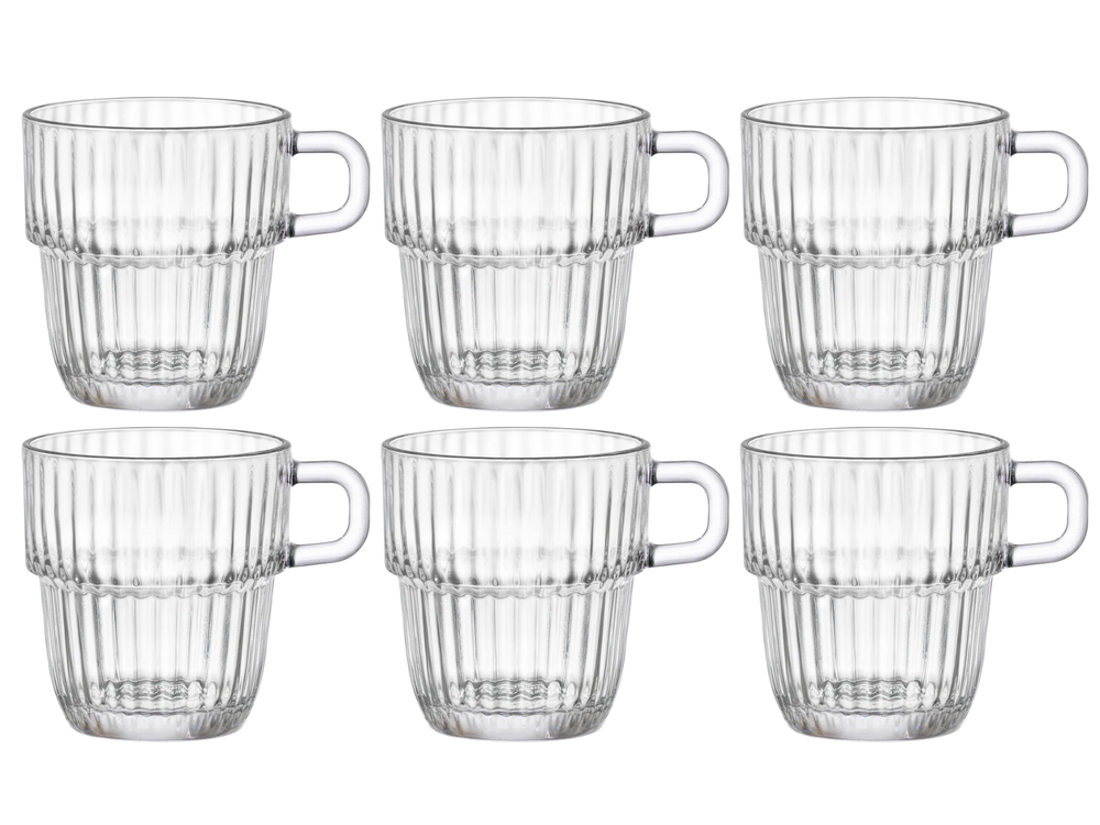 Bormioli Rocco Tea Glasses - Coffee Cups with Handle - Stackable - Barshine 250 ml - 6 pieces