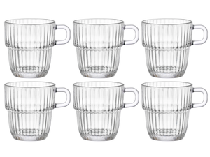 Bormioli Rocco Tea Glasses - Coffee Cups with Handle - Stackable - Barshine 250 ml - 6 pieces