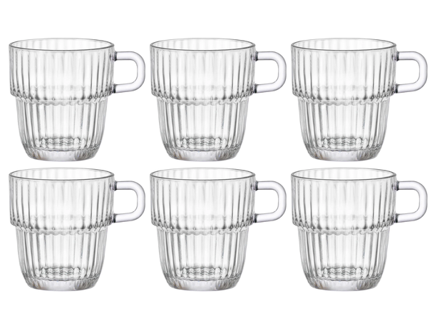Bormioli Rocco Tea Glasses - Coffee Cups with Handle - Stackable - Barshine 250 ml - 6 pieces