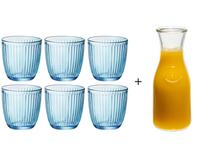 Bormioli Rocco Water Glasses Line Blue 290 ml - 6 pieces + Cookinglife Carafe 1 Liter