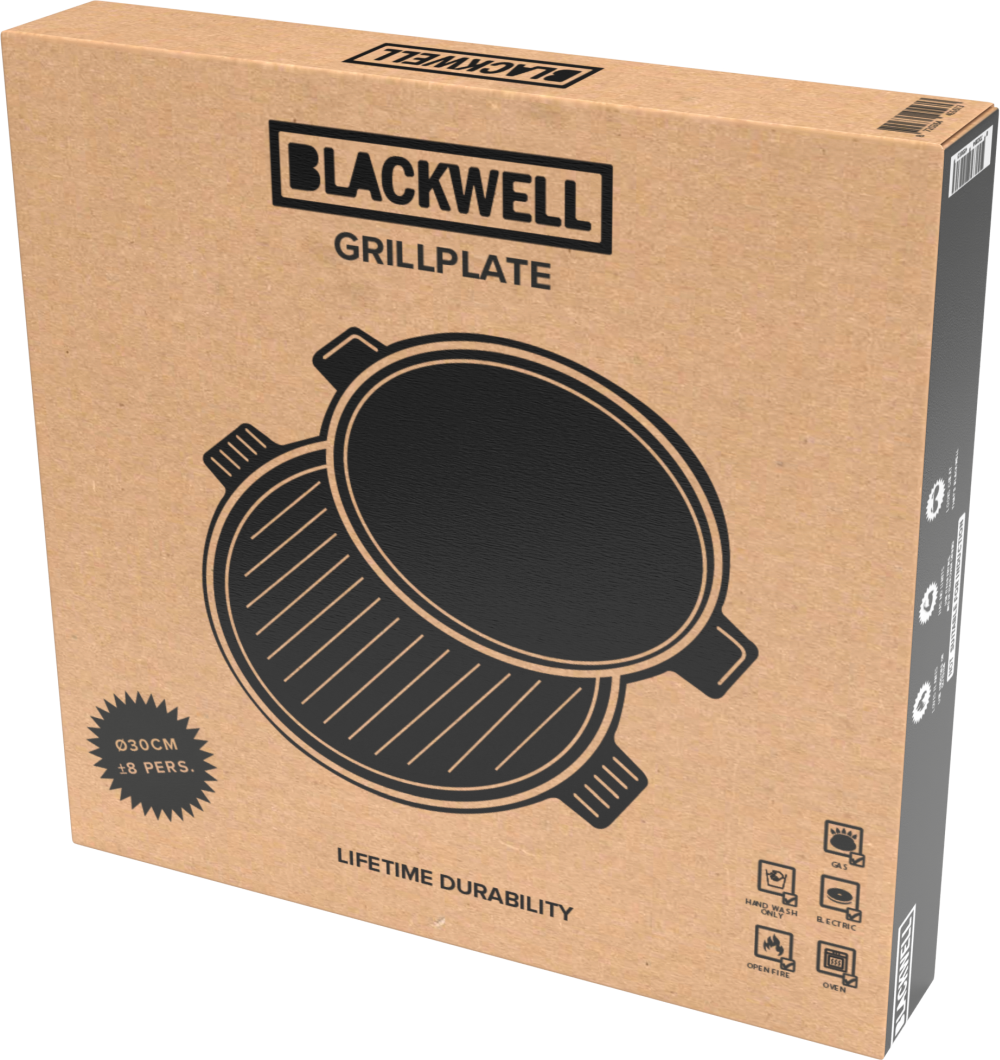 Blackwell Grill plate BBQ Cast Iron Black ø 30 cm - Without non-stick coating 2-Sided