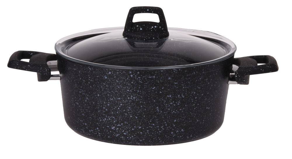 Cookinglife Cooking Pot with Lid - Black Speckle - Aluminum Ø 22 cm / 3.5 Liters - Suitable for all heat sources - standard non-stick coating