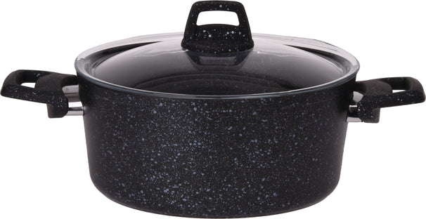 Cookinglife Cooking Pot with Lid - Black Speckle - Aluminium Ø 24 cm / 4.4 Liters - Suitable for all heat sources - standard non-stick coating