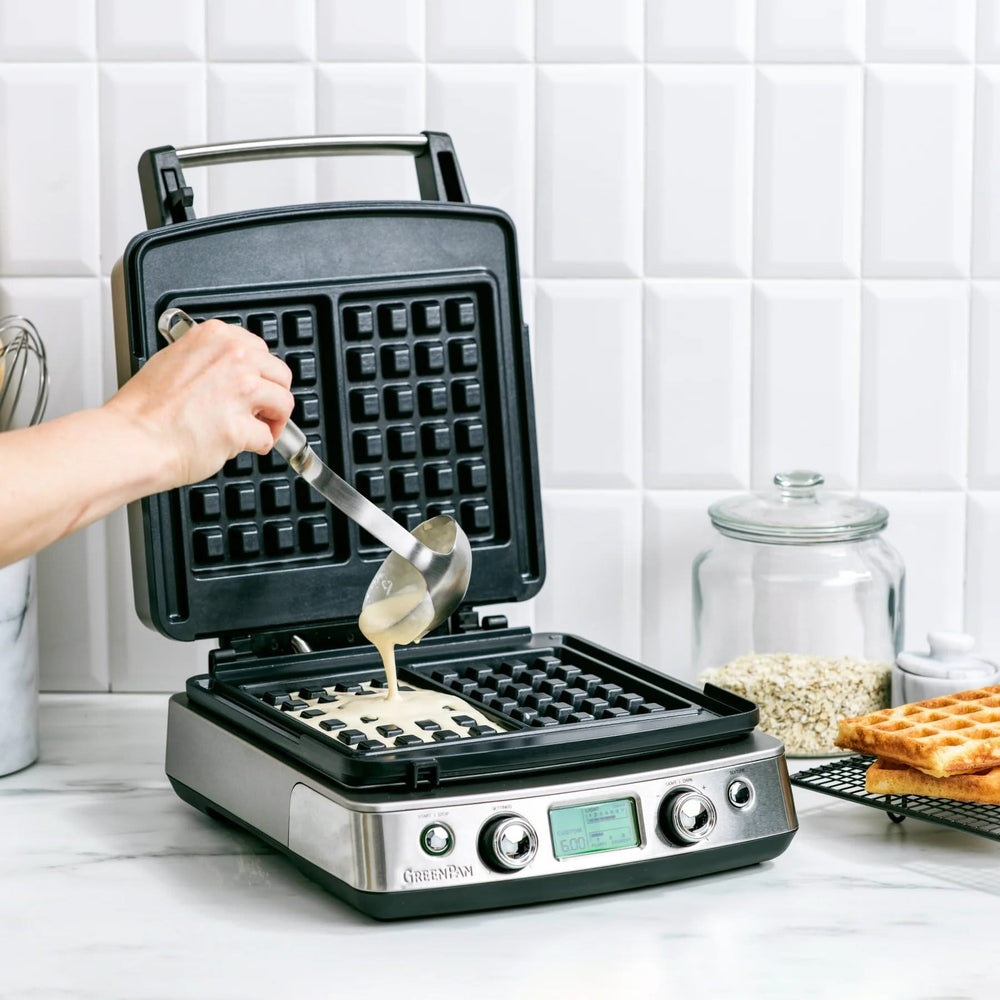 GreenPan Waffle iron - stainless steel - includes 2 sets of waffle plates - Ceramic non-stick coating