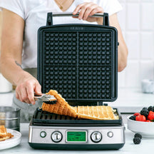 GreenPan Waffle iron - stainless steel - includes 2 sets of waffle plates - Ceramic non-stick coating