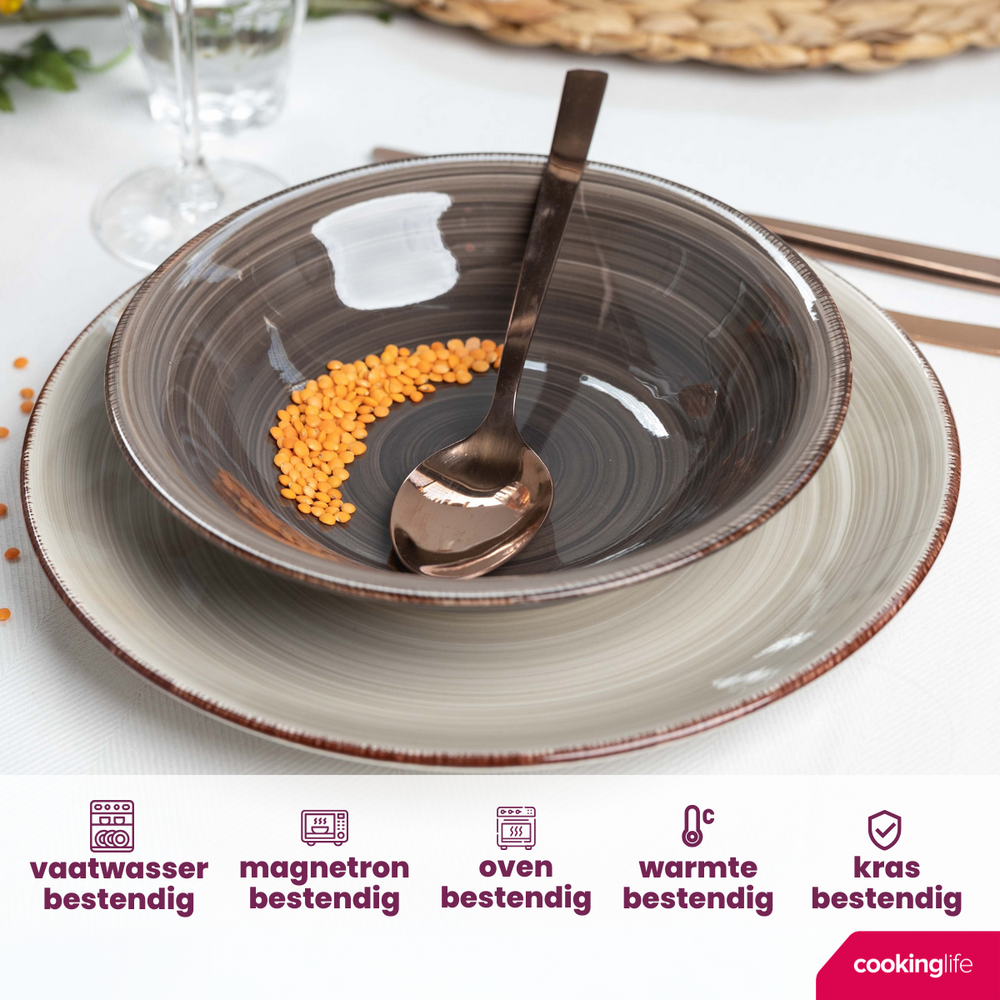 Cookinglife Deep Plates / Pasta Bowls Delice Gray ø 21 cm - 6 pieces