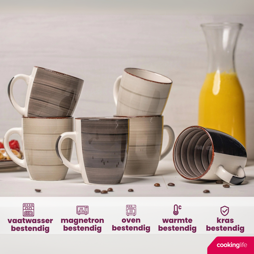 Cookinglife Mugs Delice Grey 350 ml - 6 pieces