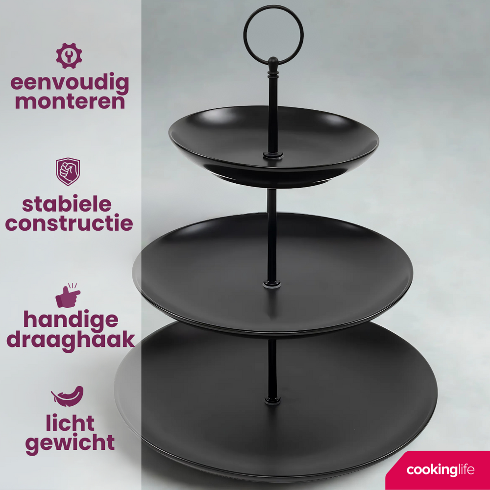 Cookinglife Etagere Black - ø 16, 21 & 26 cm - 3 layers