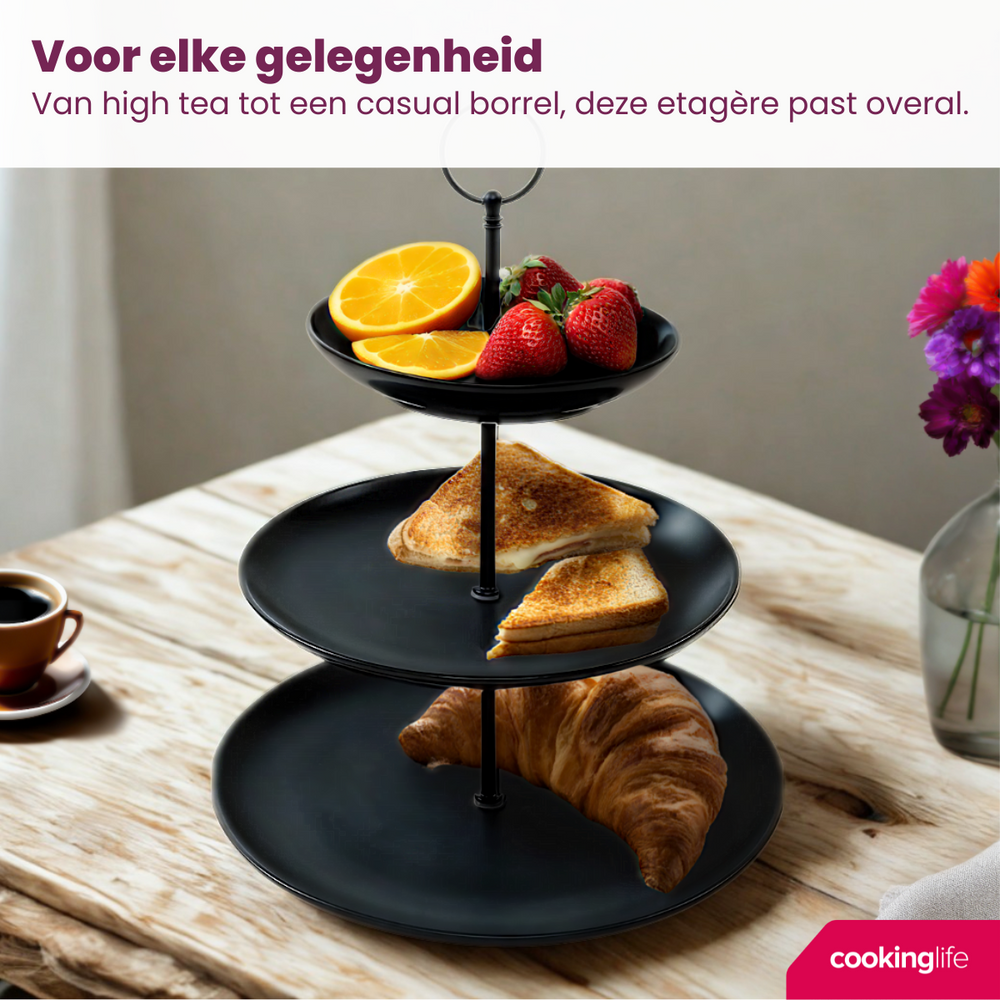 Cookinglife Etagere Black - ø 16, 21 & 26 cm - 3 layers