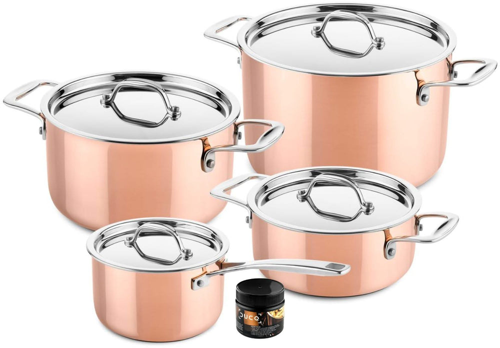 DUCQ Cookware set (Cooking pan ø 18 / 20 / 20 cm + sauce pan ø 16 cm) + Lids - Copper - 4 piece set