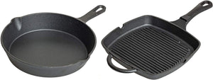 Blackwell Cookware Set Cast Iron - Frying Pan ø 25 cm & Grill Pan 23 x 23 cm - without non-stick coating 2-piece