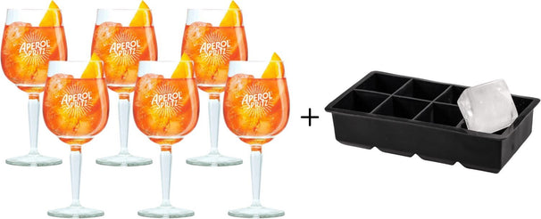 Aperol Spritz Glasses - 450 ml - Office Glass - 6 pieces + ice cube mold for 8 large ice cubes