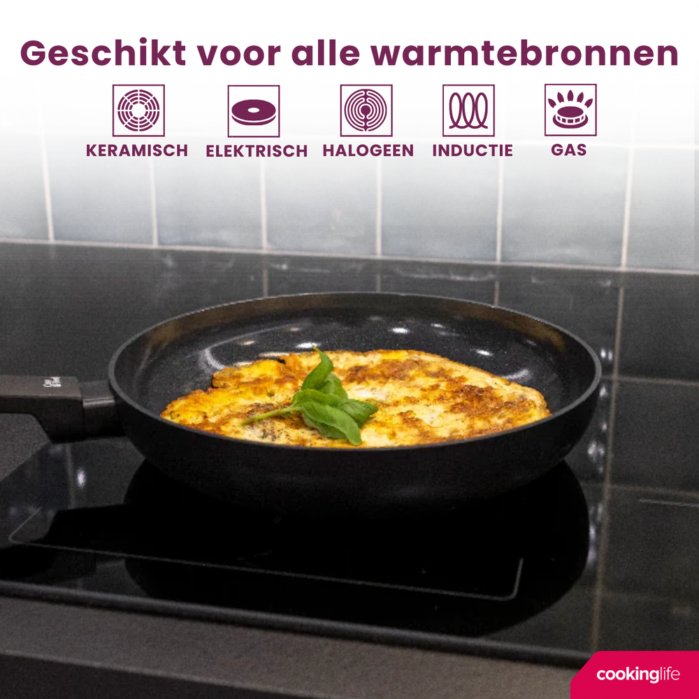 Cookinglife Frying Pan Set Black Cera - ø 24 & 28 cm - ceramic non-stick coating - suitable for all heat sources