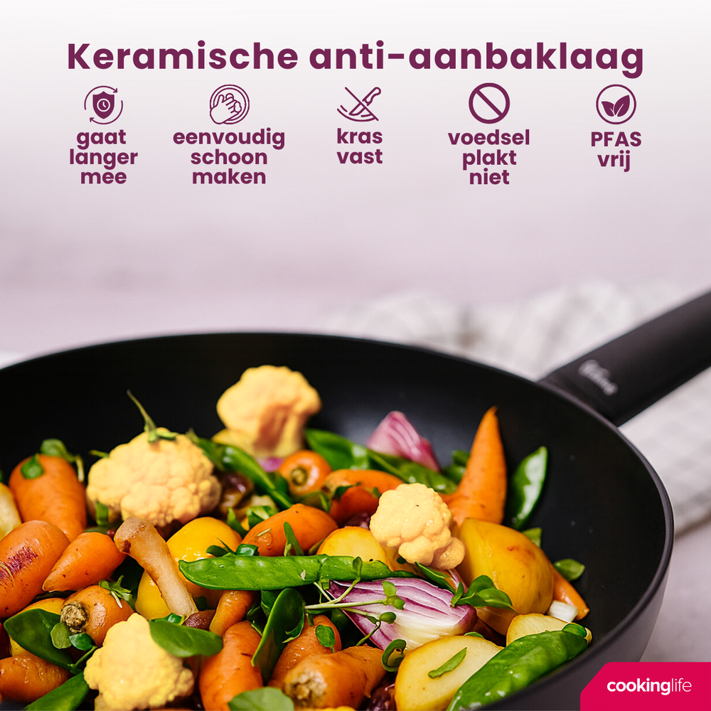 Cookinglife Frying Pan Set Black Cera - ø 24 & 28 cm - ceramic non-stick coating - suitable for all heat sources