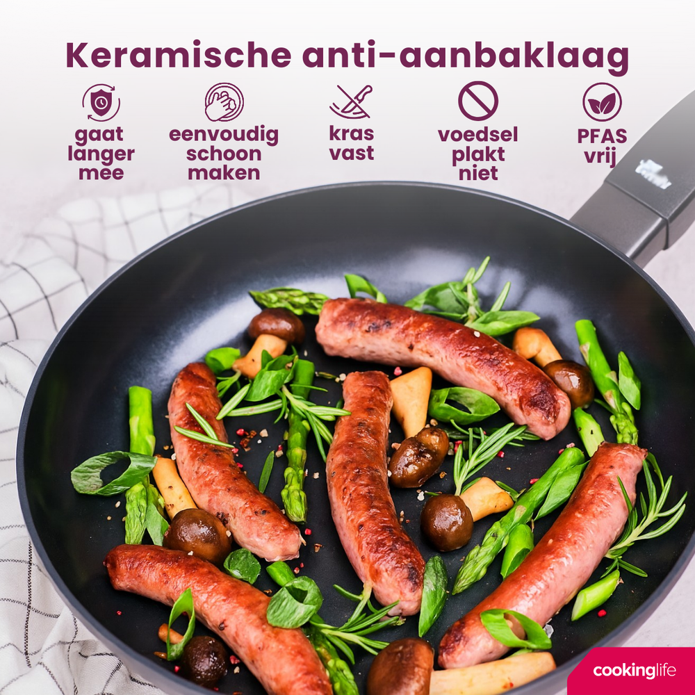 Cookinglife Frying Pan Black Cera - ø 24 cm - ceramic non-stick coating - PFAS-free