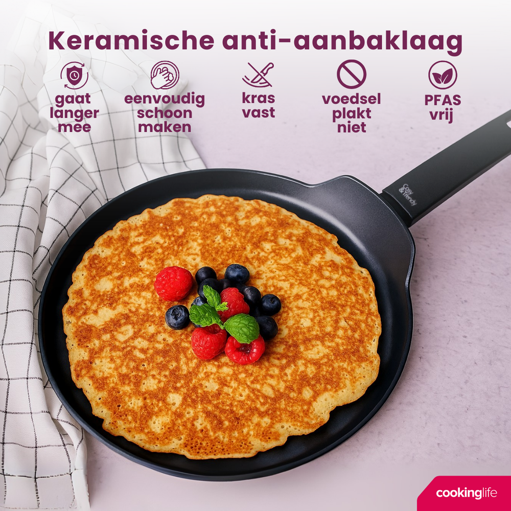 Cookinglife Pancake Pan Black Cera Black - ø 24 cm - ceramic non-stick coating - PFAS-free