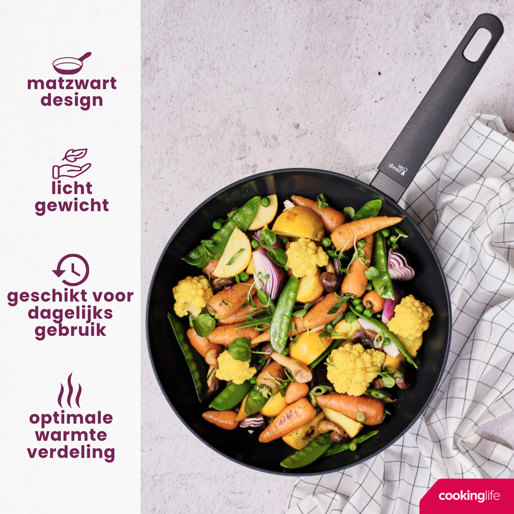Cookinglife Wok - Black Cera ø 28 cm - ceramic non-stick coating - PFAS-free