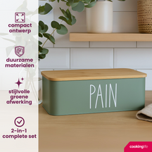 Cookinglife Bread Box with Bamboo Cutting Board - Green