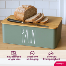 Cookinglife Bread Box with Bamboo Cutting Board - Green