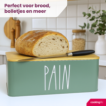 Cookinglife Bread Box with Bamboo Cutting Board - Green