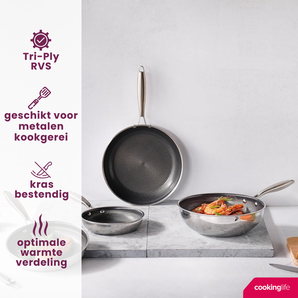 Cookinglife Wok Pan HexaCook ø 28 cm - NON STICK - ceramic non-stick coating - PFAS-free - suitable for all heat sources