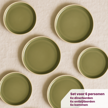 Cookinglife Dinnerware Set Moss Green 18-piece / 6 people - 6 dinner plates, 6 side plates, and 6 bowls