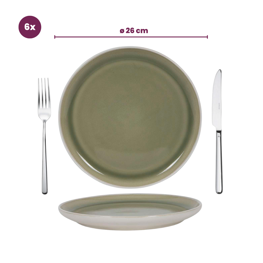 Cookinglife Dinnerware Set Moss Green 18-piece / 6 people - 6 dinner plates, 6 side plates, and 6 bowls