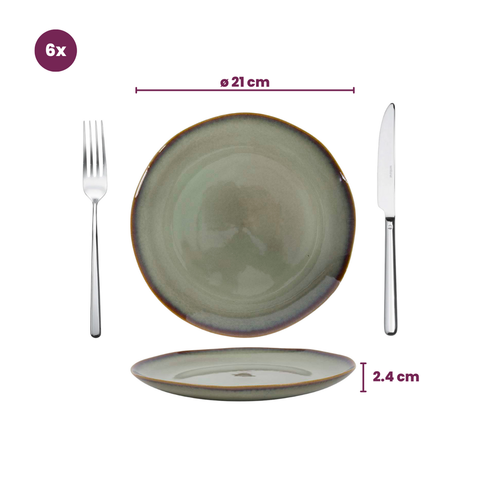 Cookinglife Dinnerware Set Sabi Green 18-piece / 6 people - 6 dinner plates, 6 side plates, and 6 bowls