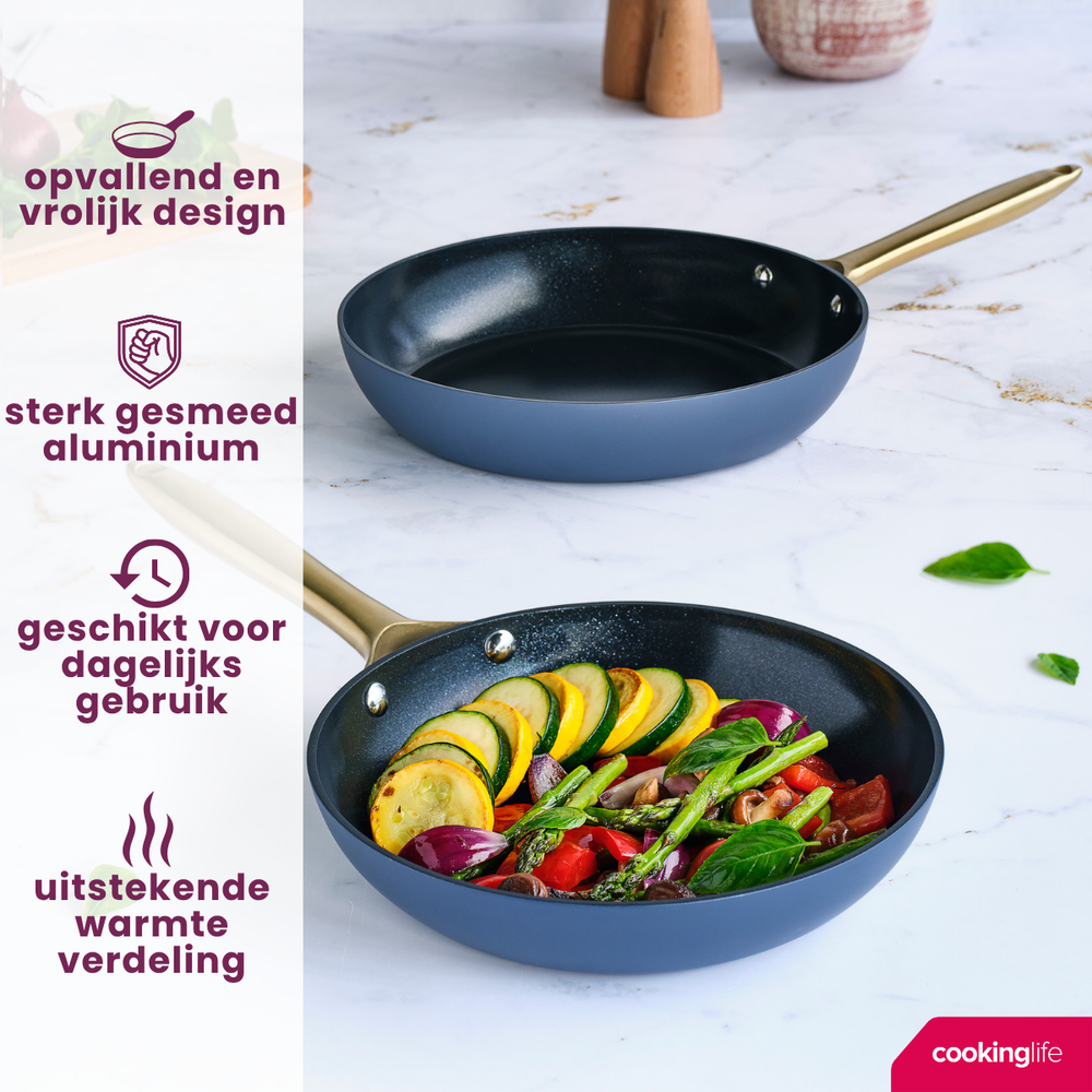 Cookinglife Frying Pan Set Style Blue - ø 24 & 28 cm - ceramic non-stick coating - suitable for all heat sources