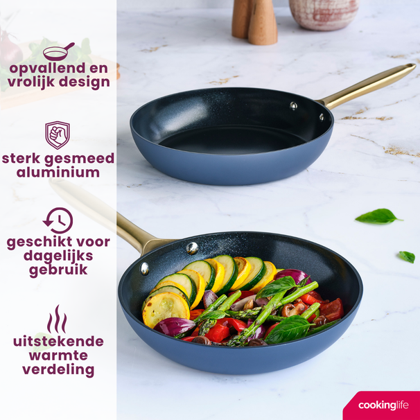 Cookinglife Frying Pan Set Style Blue - ø 24 & 28 cm - ceramic non-stick coating - suitable for all heat sources
