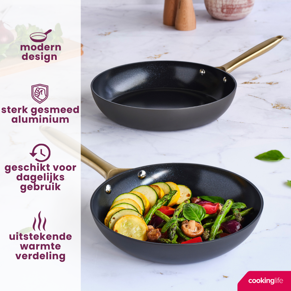 Cookinglife Frying Pan Set Style Black - ø 24 & 28 cm - ceramic non-stick coating - suitable for all heat sources