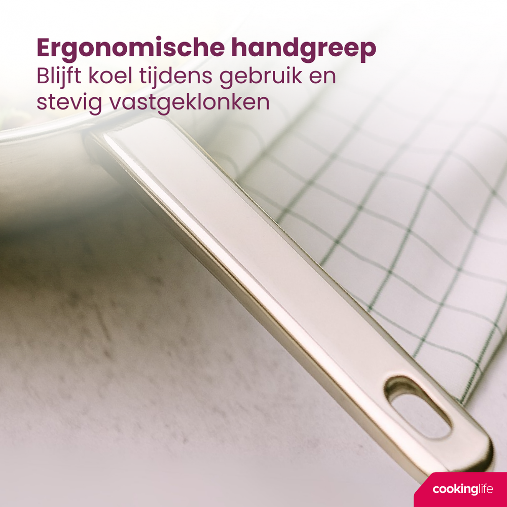 Cookinglife Frying Pan Superior Stainless Steel ø 28 cm - without non-stick coating - suitable for all heat sources - PFAS-free