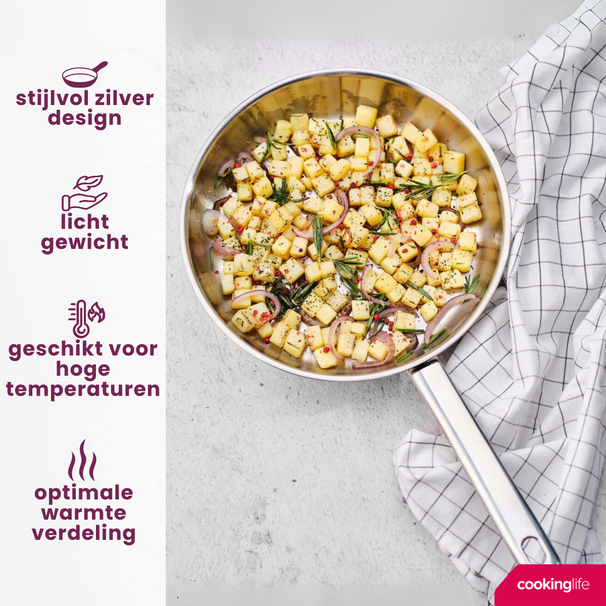 Cookinglife Frying Pan Superior Stainless Steel ø 24 cm - without non-stick coating - suitable for all heat sources - PFAS-free